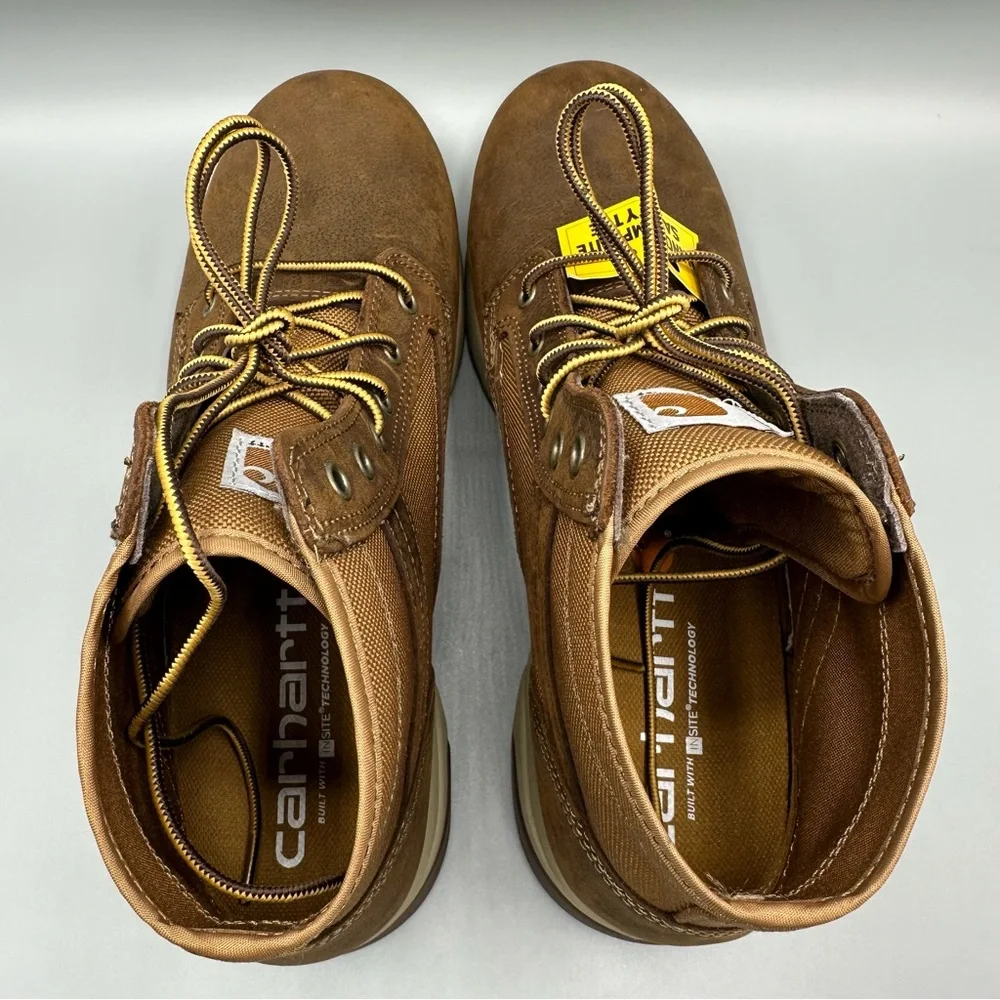 Carhartt Brown Leather Canvas Work Boots Composite Toe men’s Size 12